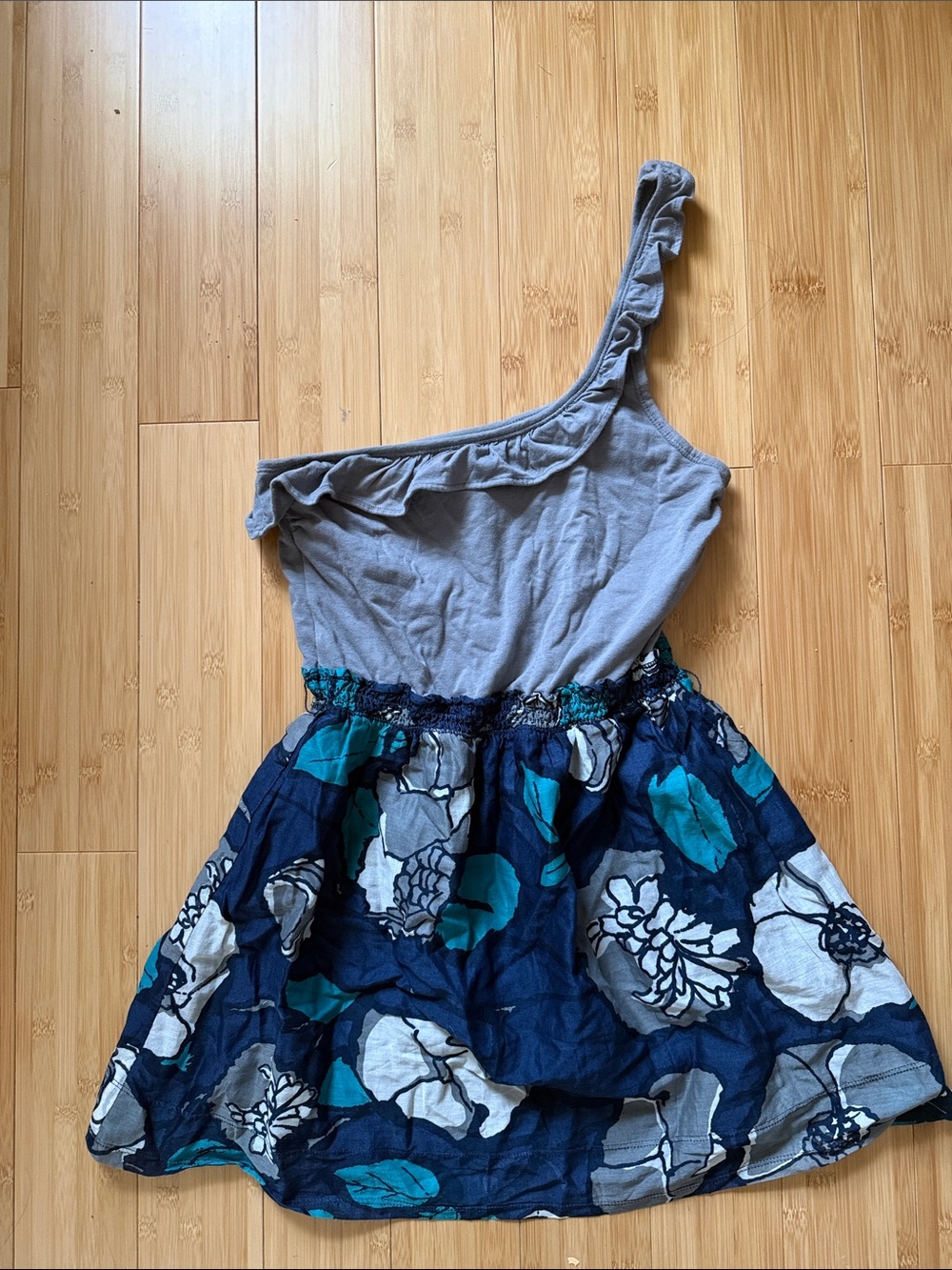 Hollister Teen One-Shoulder Navy and Gray Floral Dress